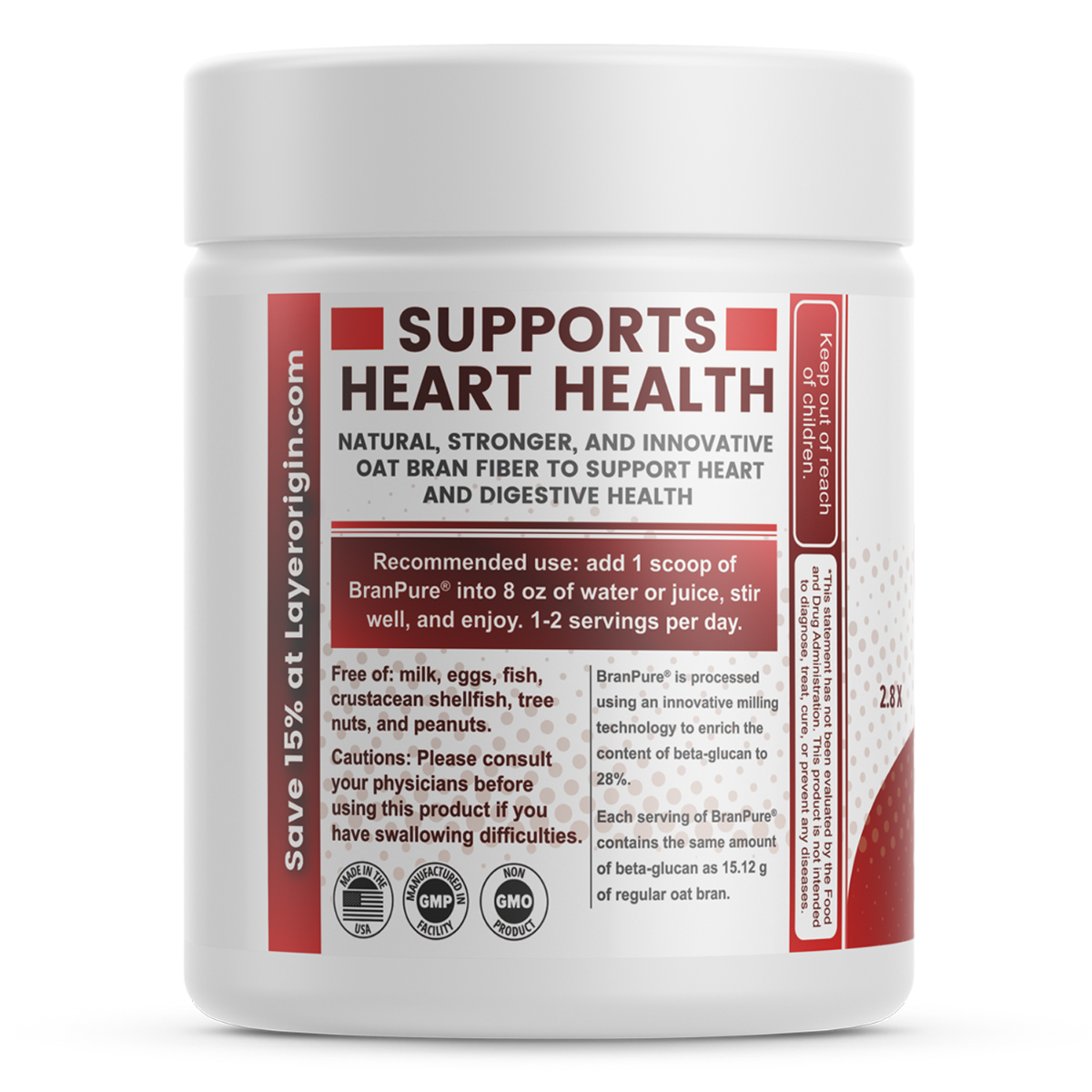 Super Concentrated Oat Bran Fiber BranPure Heart Fiber Side Panel Left Layer Origin