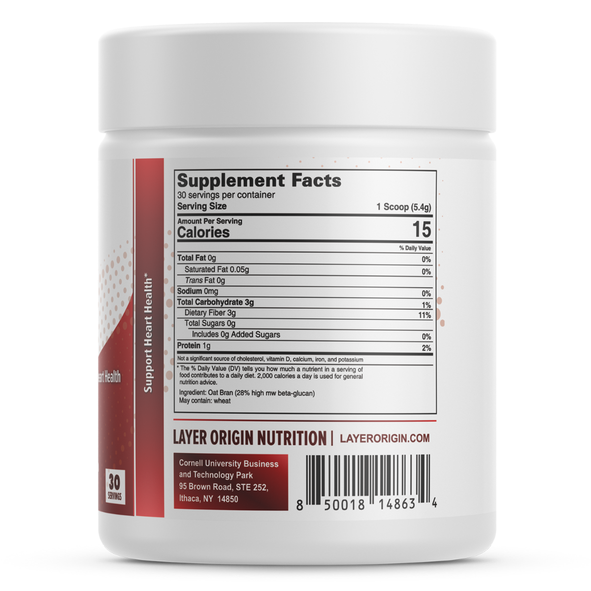 Super Concentrated Oat Bran Fiber BranPure Heart Fiber Side Panel Left Layer Origin Supplement Facts